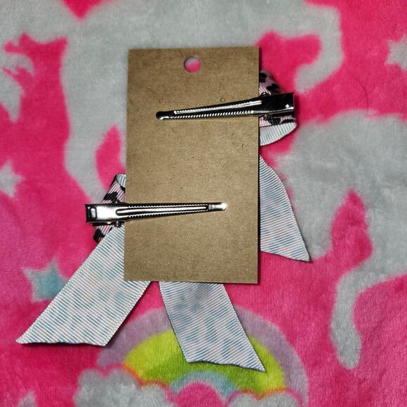 Pink Cheetah/Leopard Print Bow Hair Clip Set - Picture 2 of 2